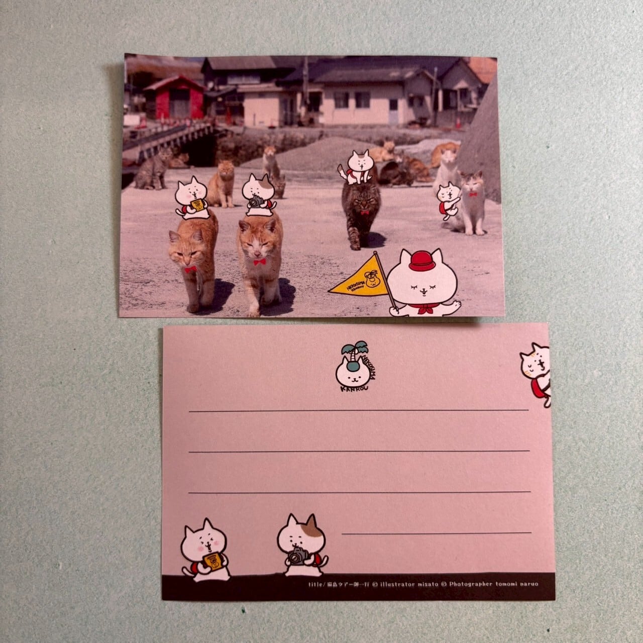 【写真×イラストコラボ】猫島猫の日常 ミニ便箋05 猫島ツアー御一行