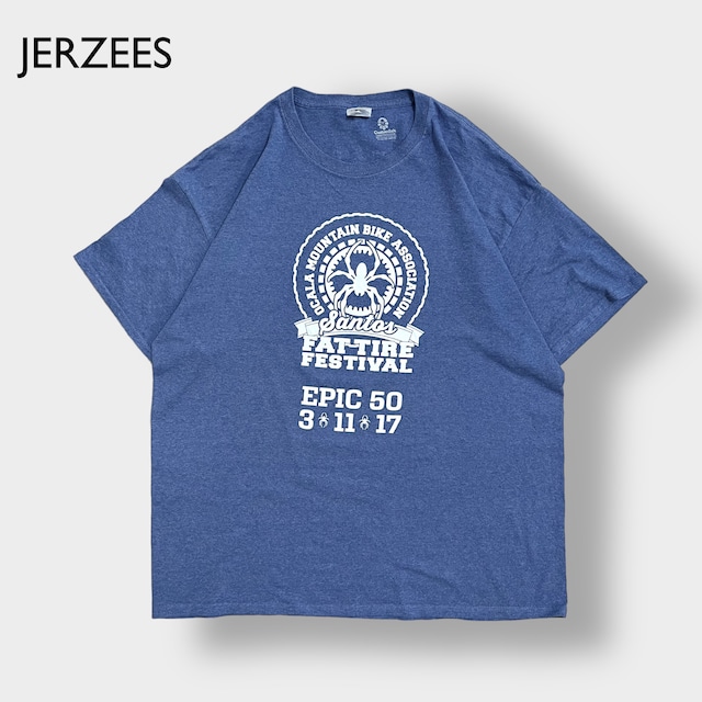 【JERZEES】FATBIKE イベント系 プリント ロゴ Tシャツ バックプリント L Fat Tire Festival ファットバイク X-LARGE ビッグサイズ 半袖 ブルーグレー US古着