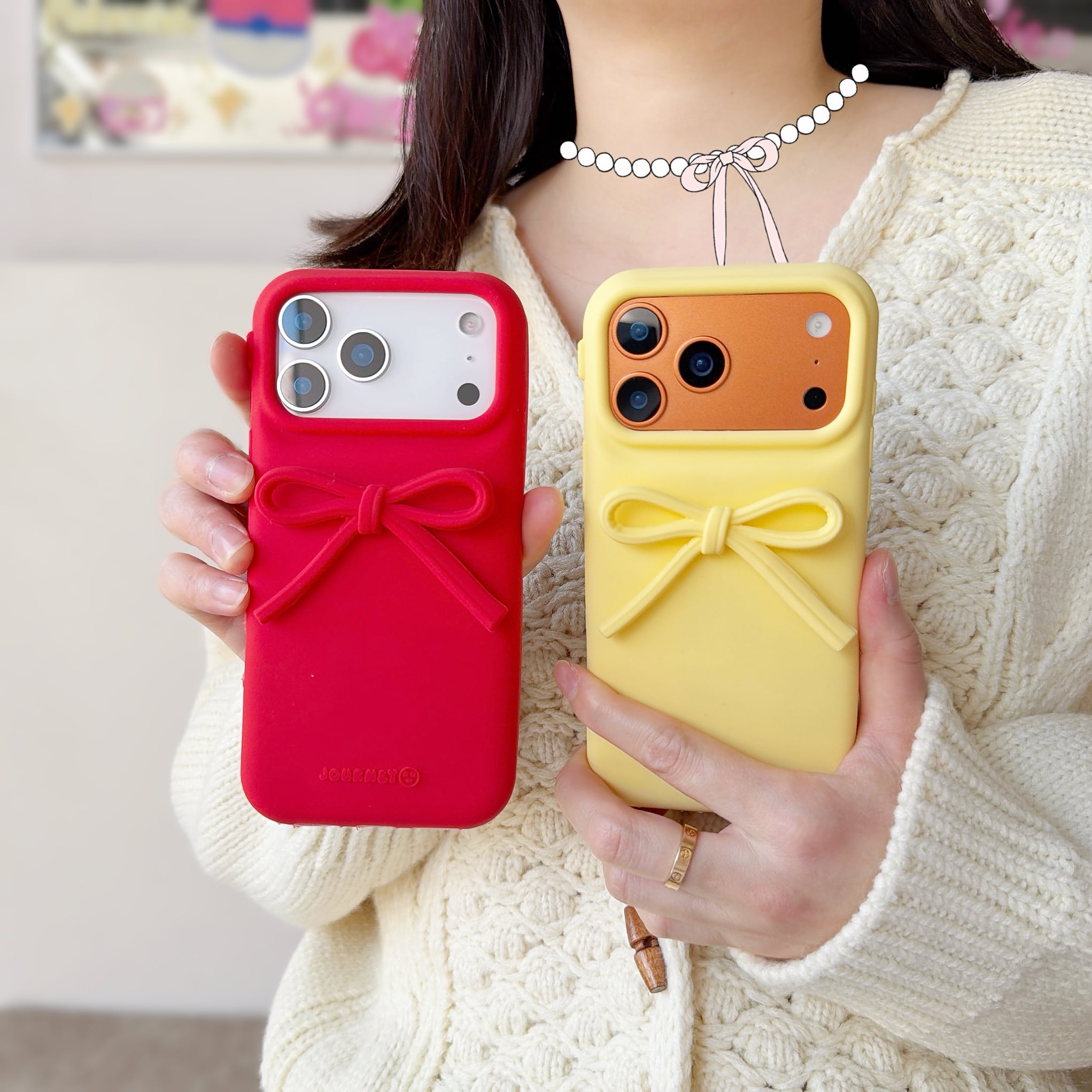 リボン iPhone 17 16 15 14 13 ケース シリコン かわいい 立体