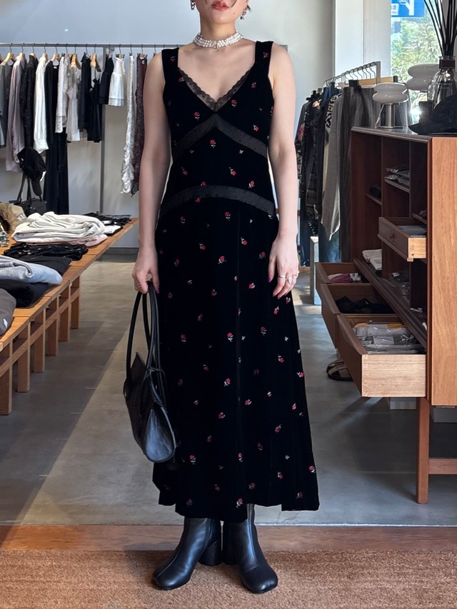 【26AW】FETICO フェティコ / ドレス / ROSE EMBROIDERED VELVET DRESS