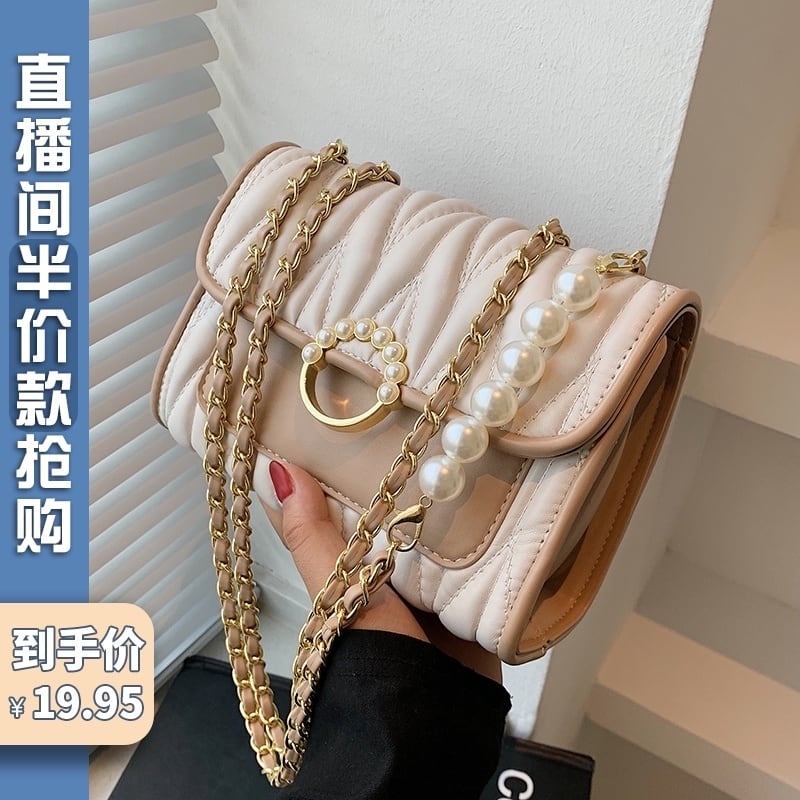 サマーチェーン パールレッド 夏物 真珠 スクウェア メッセンジャーバッグ Tiancai_Wing_Bag75192601982