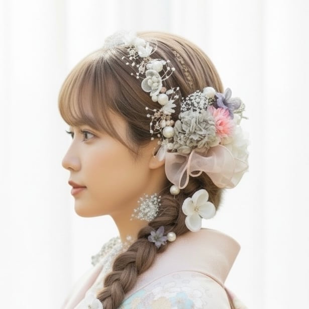 A112 パールカチューシャ 髪飾り 成人式 卒業式 袴 振袖 結婚式 ドライフラワー