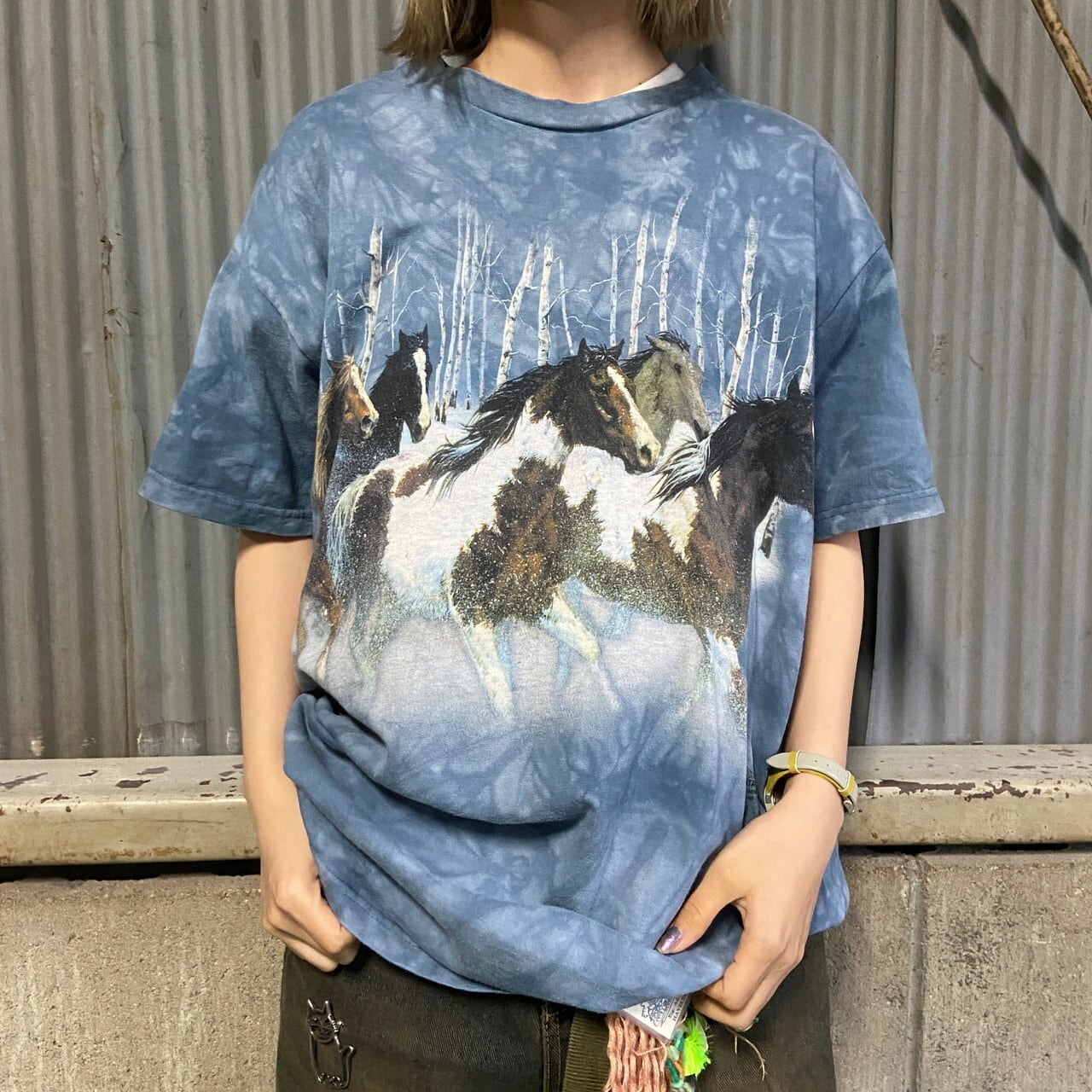 90年代 THE MOUNTAIN タイダイ染め 馬 アニマルプリントTシャツ メンズ 