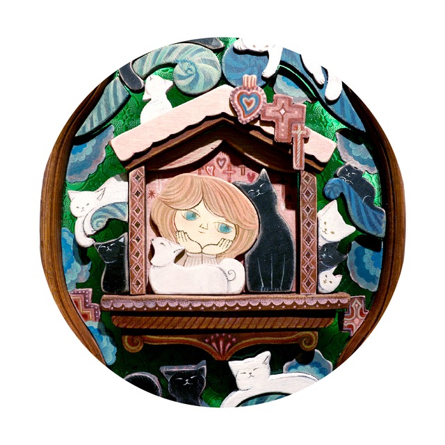 《 ta-nya 》額絵「うずま木　昼下がりの猫たち」