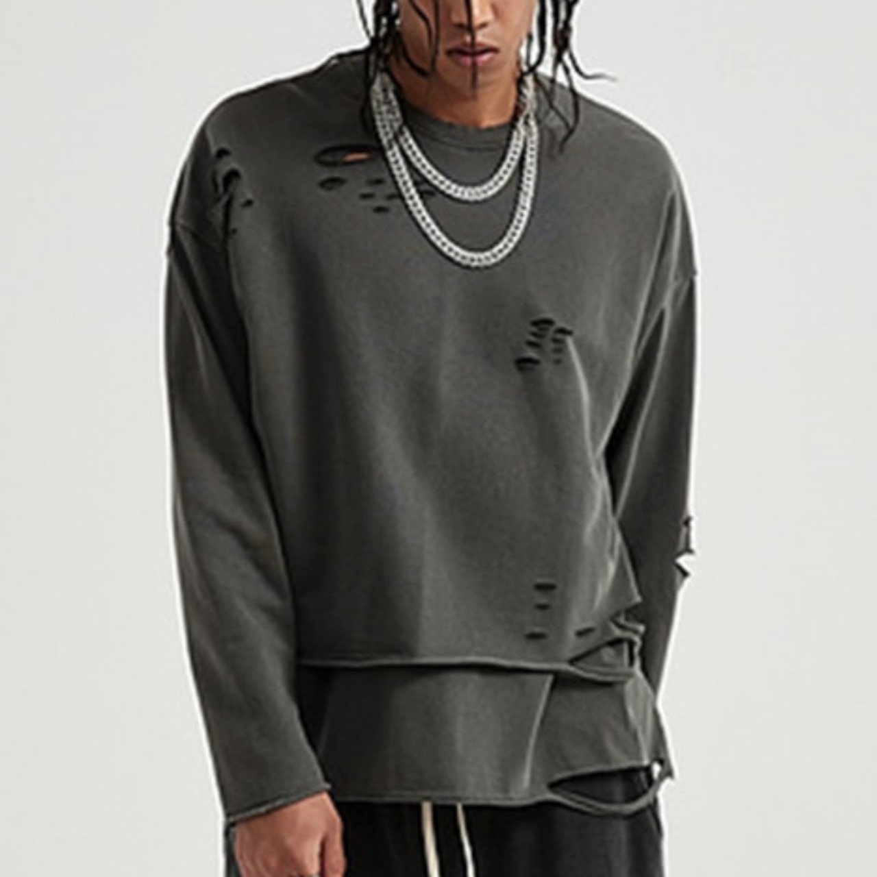 Oversize Damage Sweatshirt / オーバーサイズ ダメージ スウェット シャツ