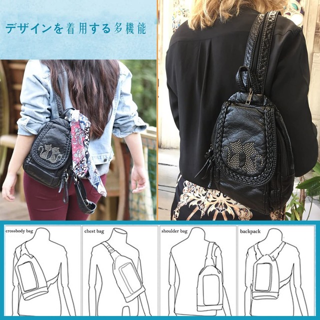 【特価セール】[HUAZHIMAO] リュック レディース小さめ,ミニリュック レディースソフトウォッシュPUレザー3way レディース リュック レディース 人気 多収納 バックパック おしゃれ カジュアル 通勤 軽量 旅行 為に お洒落 おしゃれランキングリュック- 黒