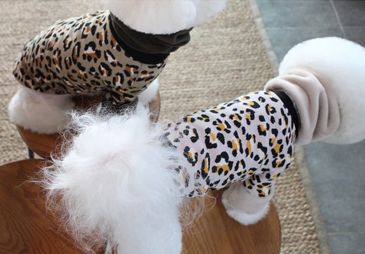 ヒョウ柄トップス S ~ XL 2color / 犬服 秋冬 新作 可愛い 暖かい ドッグウェア 長袖 Tシャツ 犬 服 お揃い 小型犬 中型犬 top102
