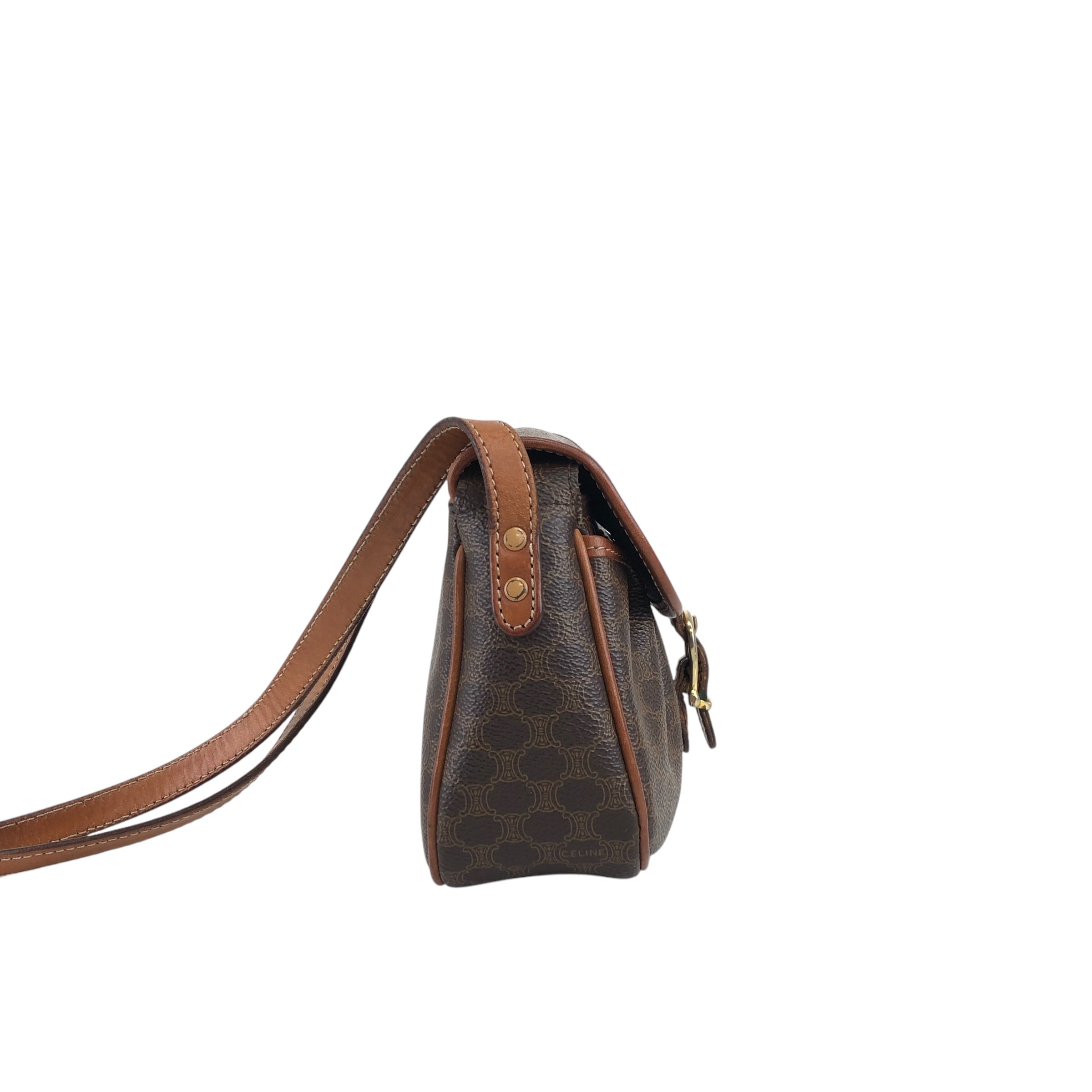 CELINE セリーヌ マカダム ショルダーバッグ ブラウン ブラゾン型押し