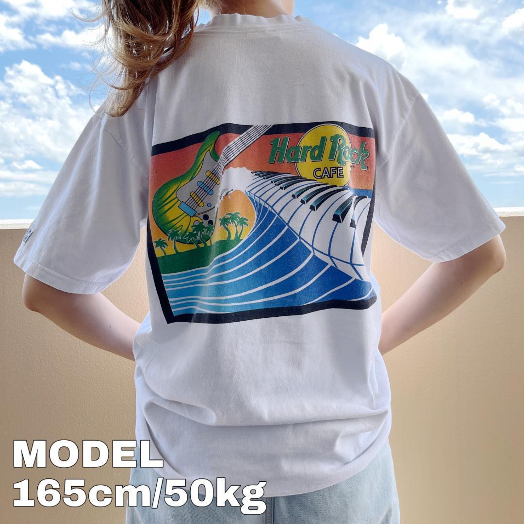 90s USA製 ハードロックカフェ プリントTシャツ マイアミ ギター M 白