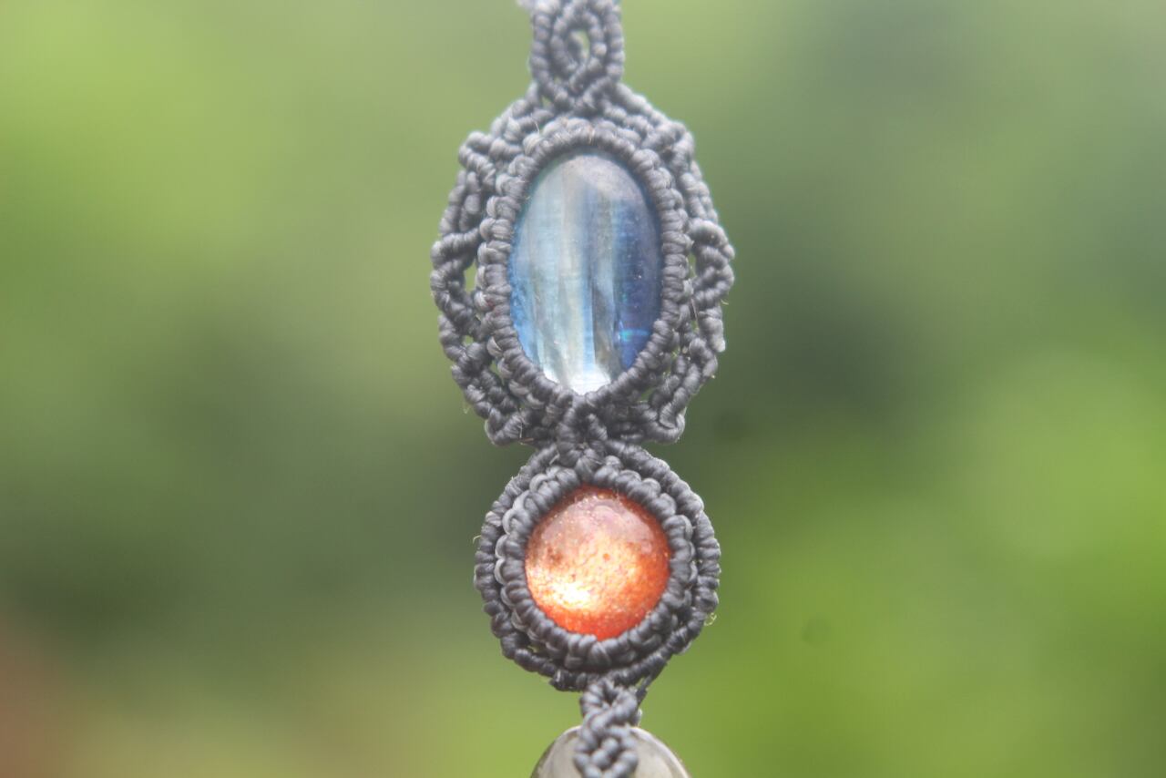 Multi Purple Labradorite & Sunstone & Kyanite micro macrame pendant