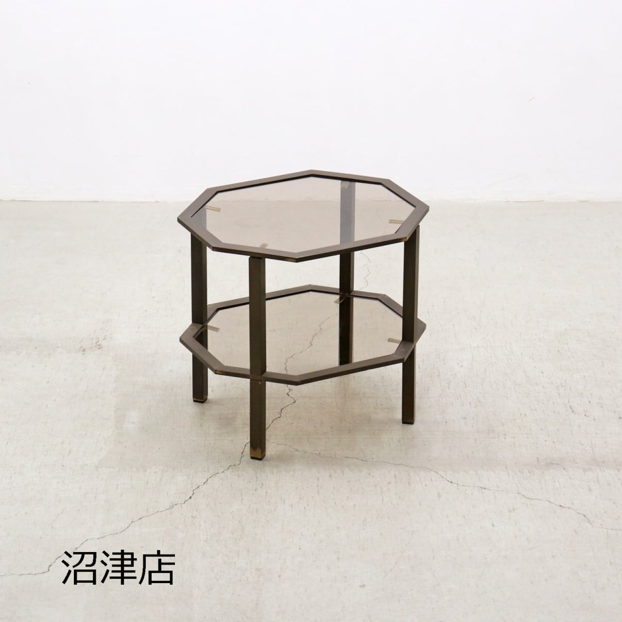 【沼津店】ヴィンテージ クラシカル オクタゴン アイアン ガラス サイドテーブル 花台 展示台 八角 PKT12071