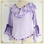 フラメンコ 衣装 Atelier Prima アトリエプリマ トップス ブラウス パープル系 紫 フリル リボン テープ シンプル かわいい ラベンダー 淡い 長袖 ダンス衣装 イベント ステージ 練習 レッスン レディース おしゃれ ブラウス