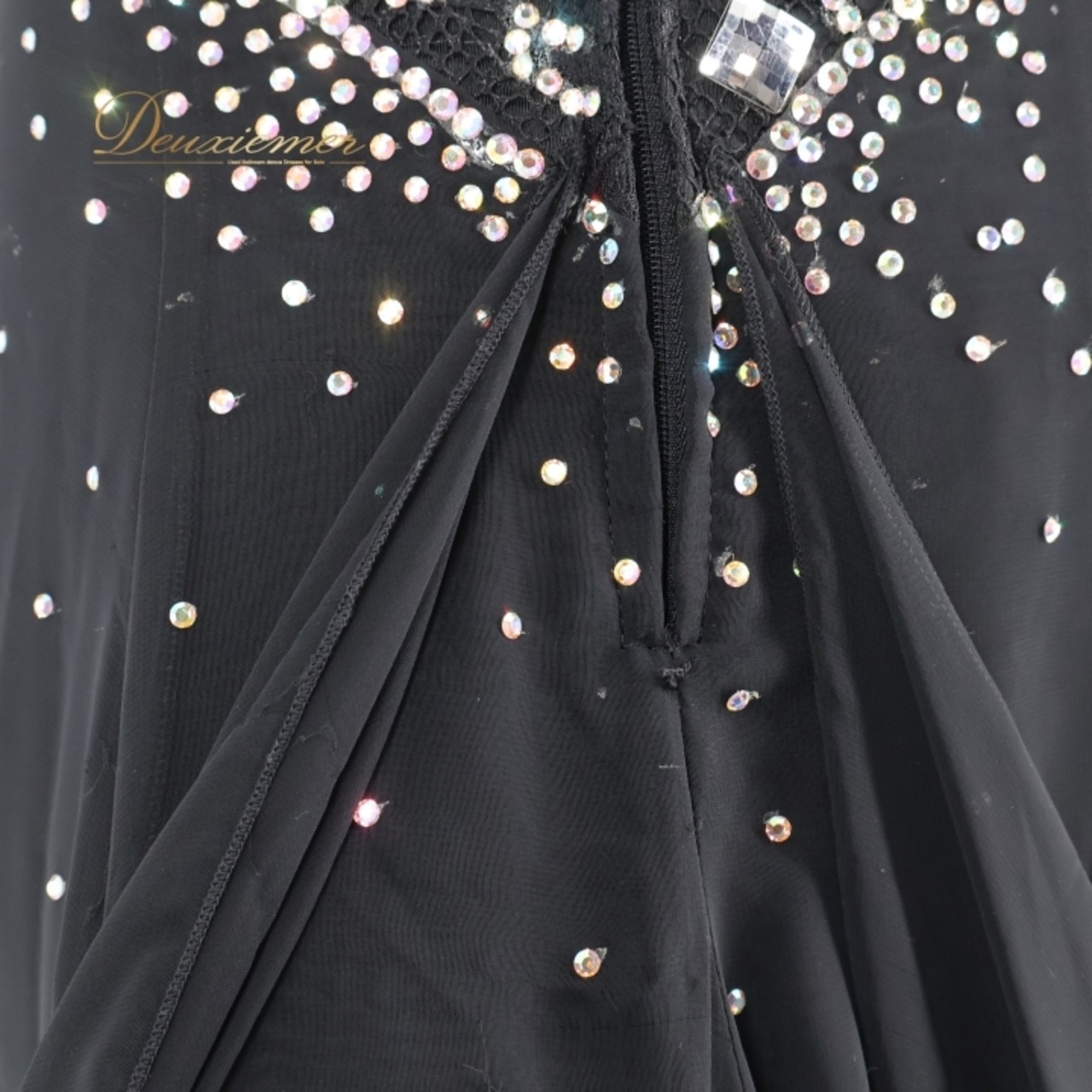 社交ダンス 衣装 白樺ドレス スタンダード ドレス ワンピース 黒 フロート デモ 競技 ダンス パーティ 発表会 上品 高級感 ブラック系 おしゃれ エレガント 美しい ダンス衣装 競技用ドレス 発表会用ドレス ダンスパフォーマンス