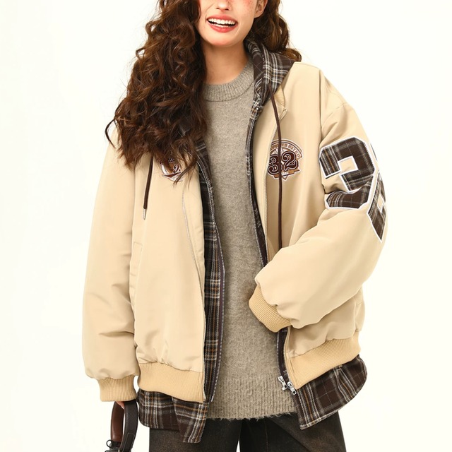 checked hooded number jacket　チェックフードナンバージャケット　J2174