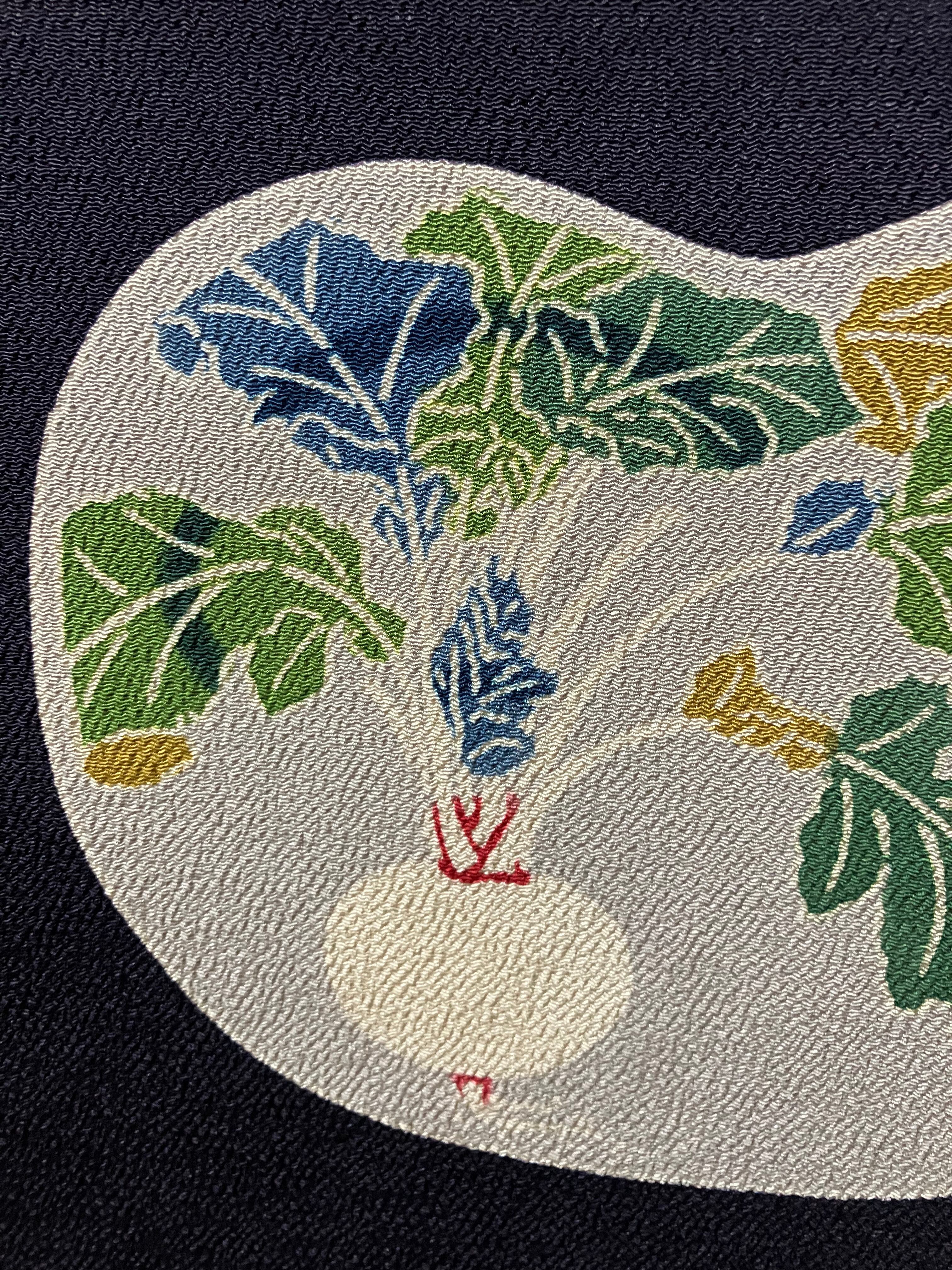 ちりめん染名古屋帯（鼠紫地かぶ）