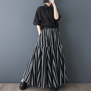 STRIPED ASYMMETRIC HIGH WAIST MAXI SKIRT M-17712