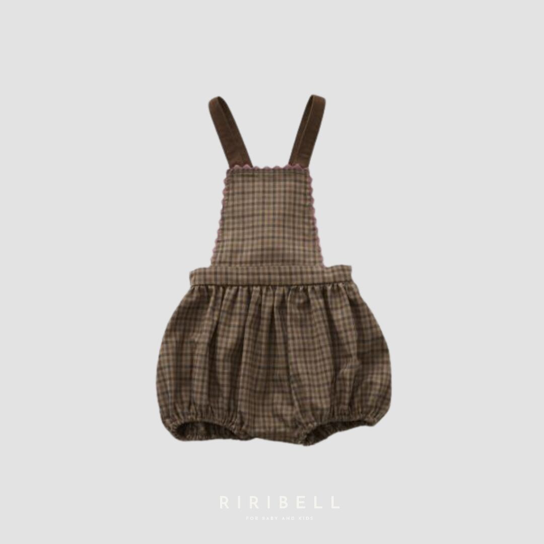 予約 / 送料無料【eLfinFolk】Country Check Baby Salopette - brown / 9月入荷