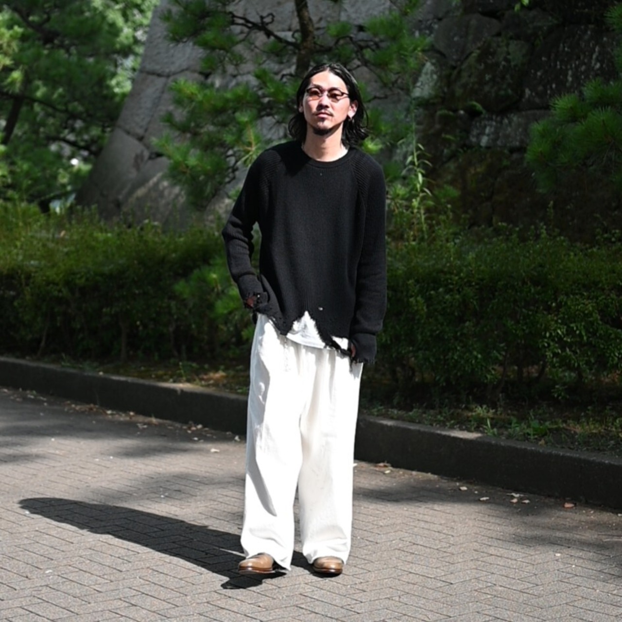 Leh(レー)GANKO別注×damage waffle L/S sweater コーディネート