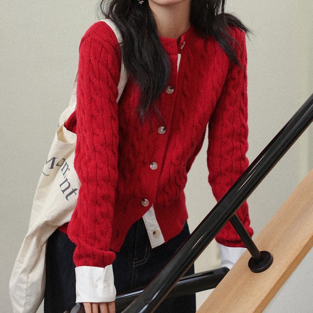 contrast knit cardigan　J00361