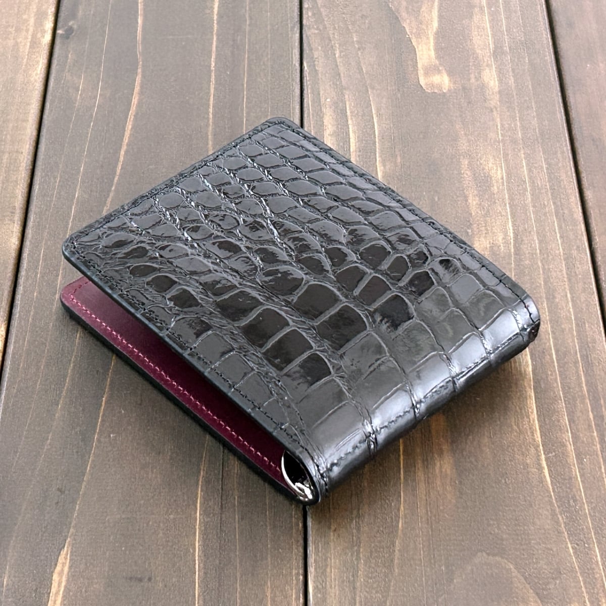 クロコダイル マネークリップ ブラック × ワイン | CUERO DELICADO