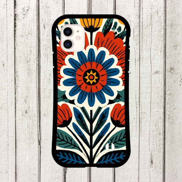 受注生産 iPhoneケース 大きな花の民芸ボタニカル柄｜花モチーフ FMSY092B