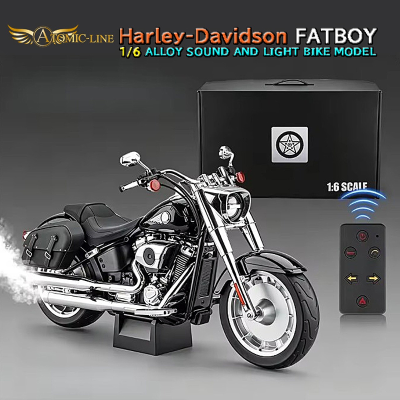 ハーレーダビッドソン ソフテイル FLFB ファットボーイ 1/6 ミニカー 全2色 USB充電式 ライト点灯 エンジンサウンド 蒸気噴射 117 合金モデル 模型 ジオラマ