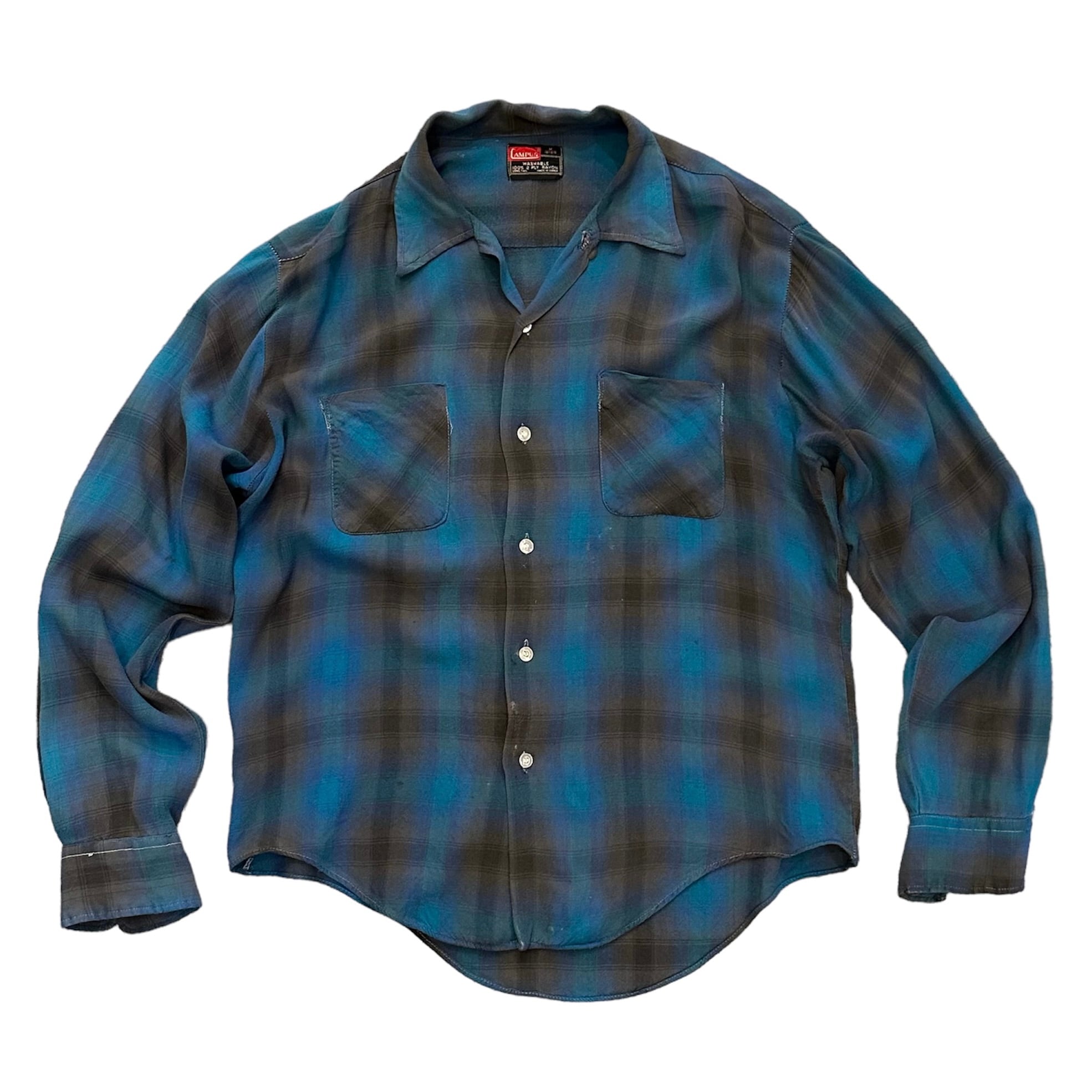 1960's CAMPUS L/S Ombre Checked Rayon Shirt | BETTER-online 1960's CAMPUS L/S Ombre Checked Rayon Shirt | BETTER-online