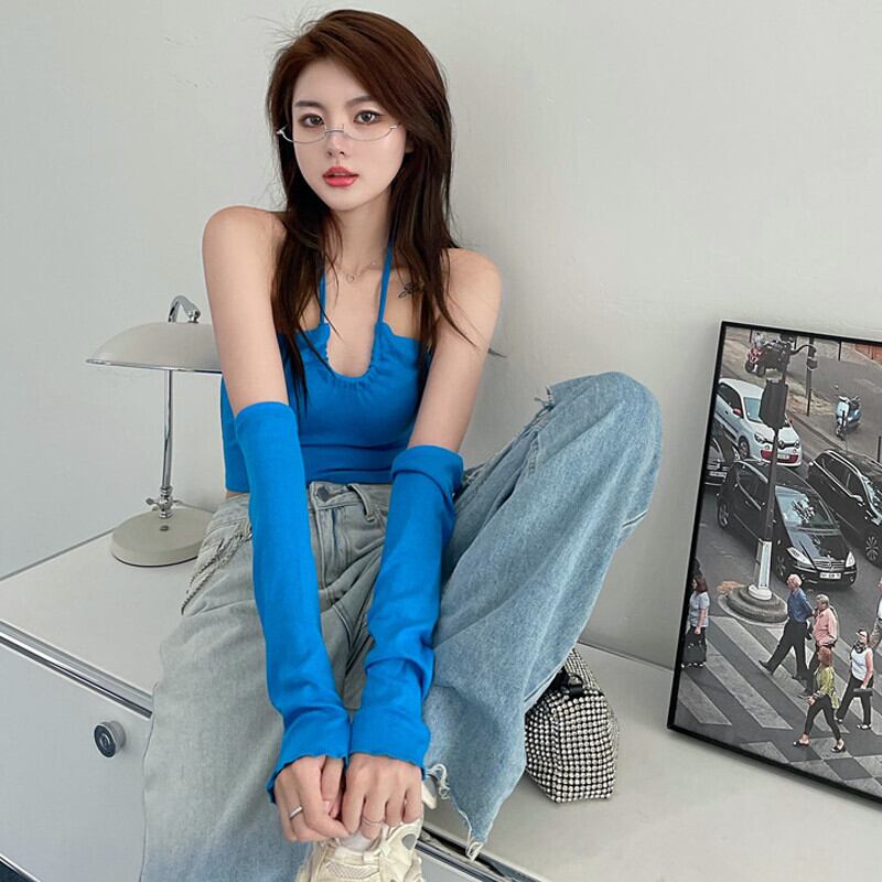 クロスホルターサマーショートTシャツ ストリート 夏物 ガールズファッション91143901641