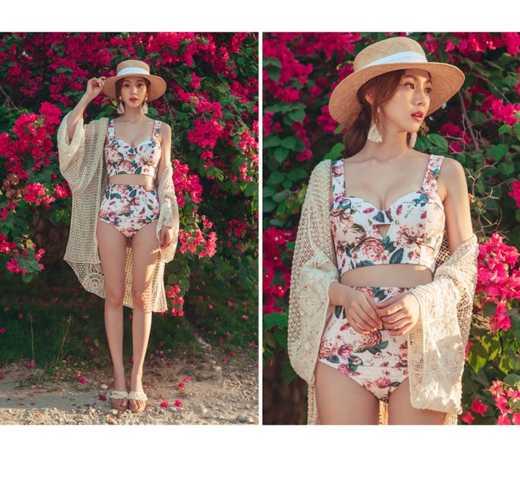 水着 ビキニ フラワー タンキニ リボン 花柄 バラ ボタニカル ハイ