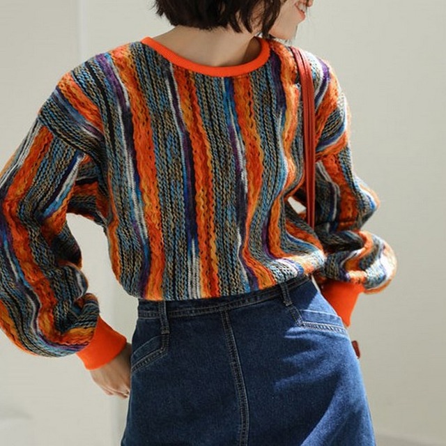 陽だまりオレンジのstripeセーター(T-084)