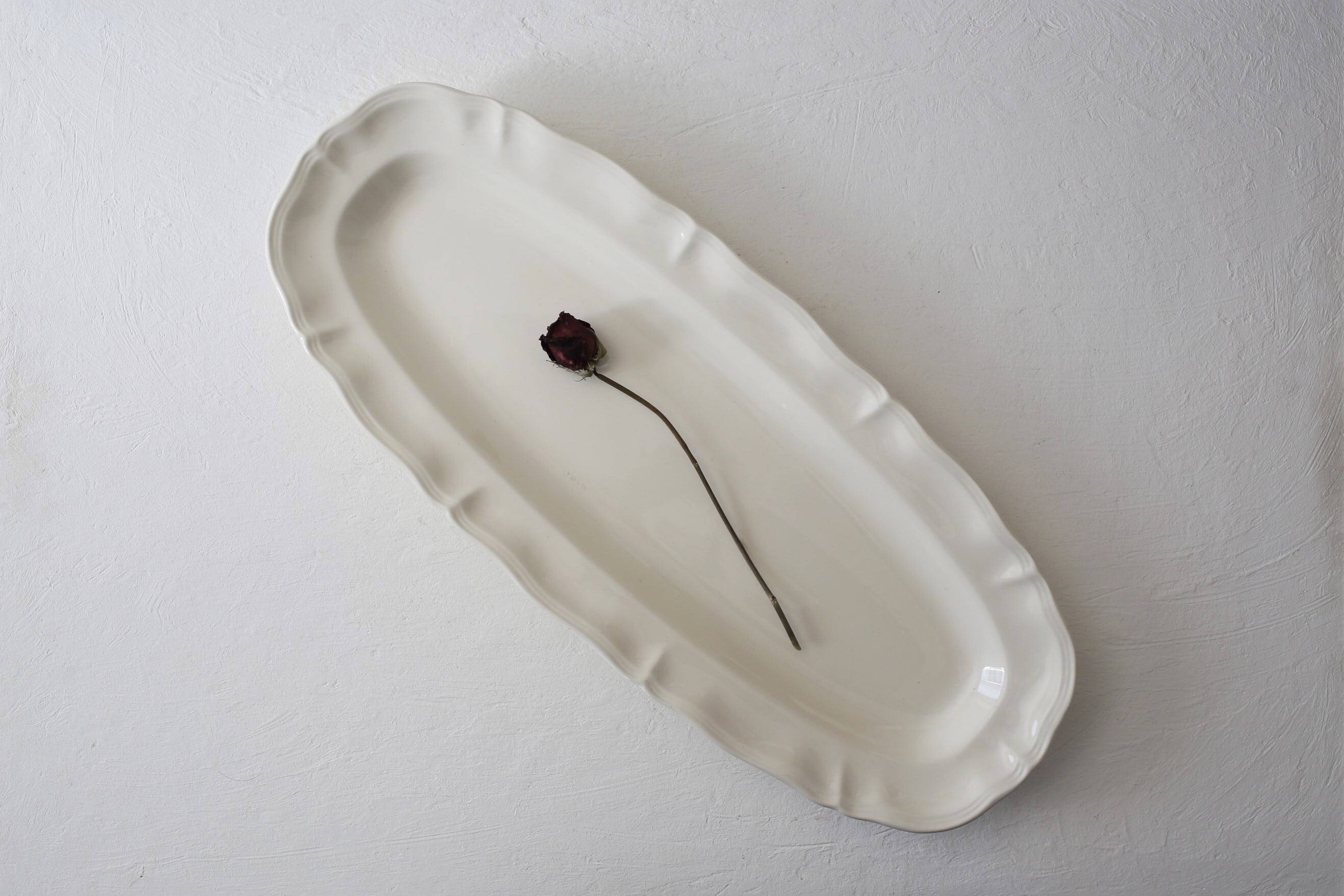 フランス アンティーク ヴィンテージ Sarreguemines サルグミンヌ 花リム ポワソン皿 58.7cm N-03979