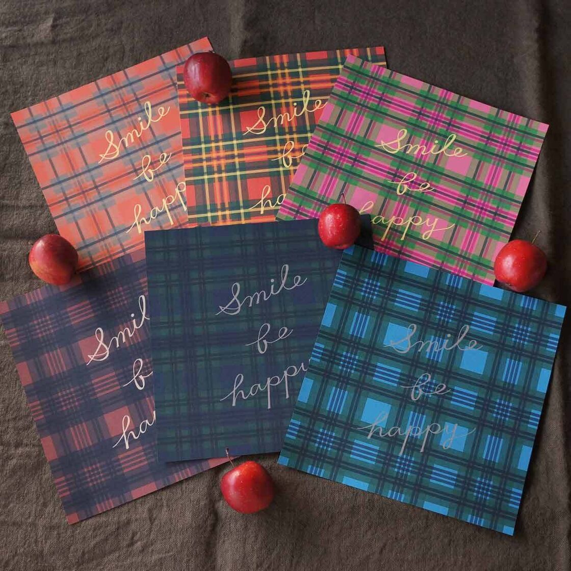 tokimeki tartan check（ ブルー × ダークグリーン ）」20cm角ポスター 