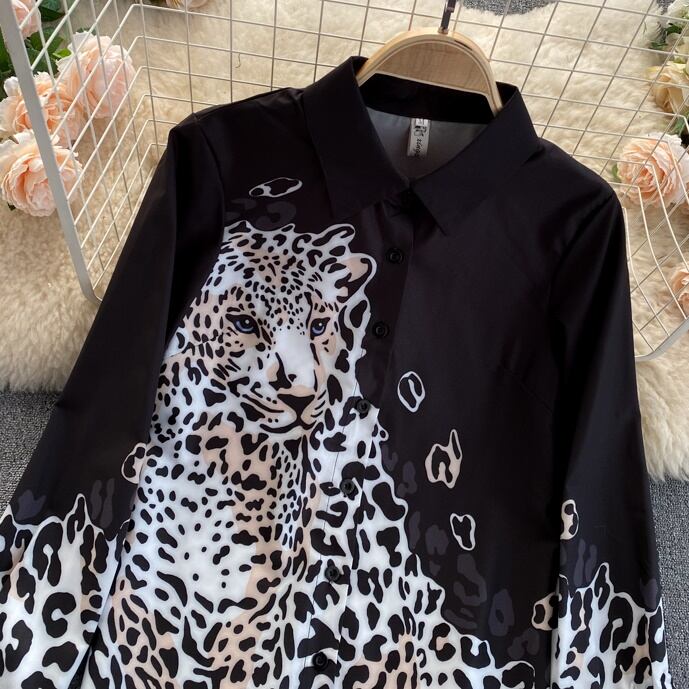 レオパード柄 ❁249〜254 Revo. レオパード アニマルパターン セミオープンカラーシャツ