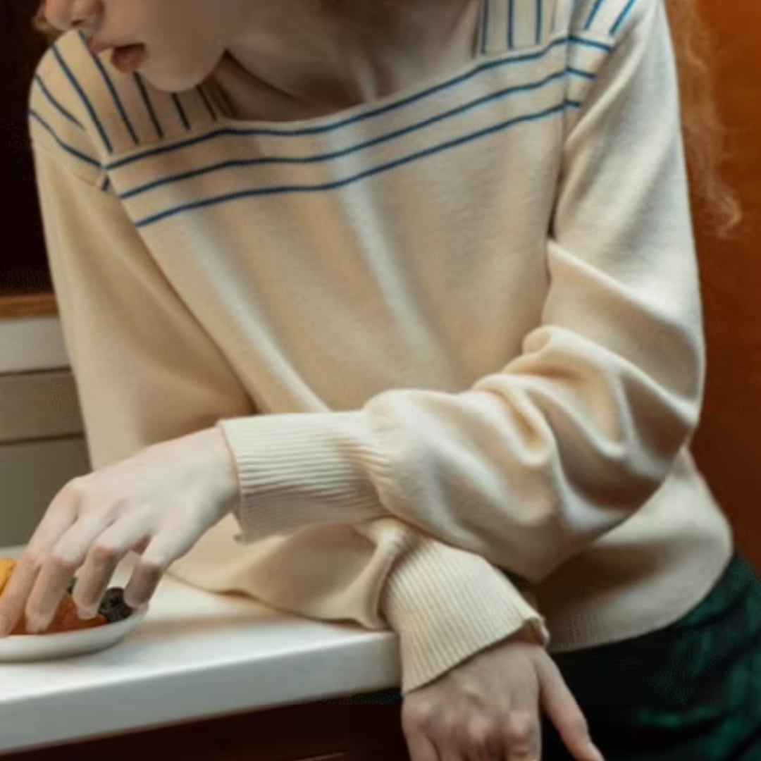 french sailor blue stripe square neck sweater
