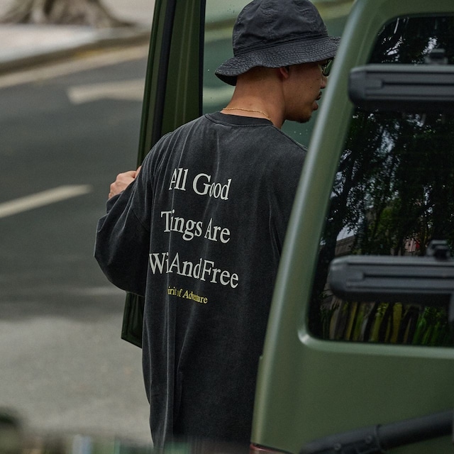 アルファベッドプリントウォッシュド加工ロングTシャツ 1168