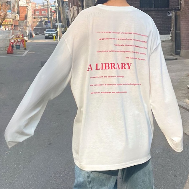 Y-3817　2024春新作♡LIBRARY英字プリント長袖Tシャツ　ホワイト　0326