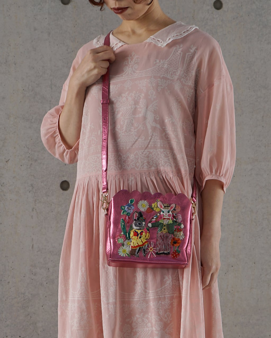 スカラップショルダーバッグ Nathalie Lété The Two Rabbits pink