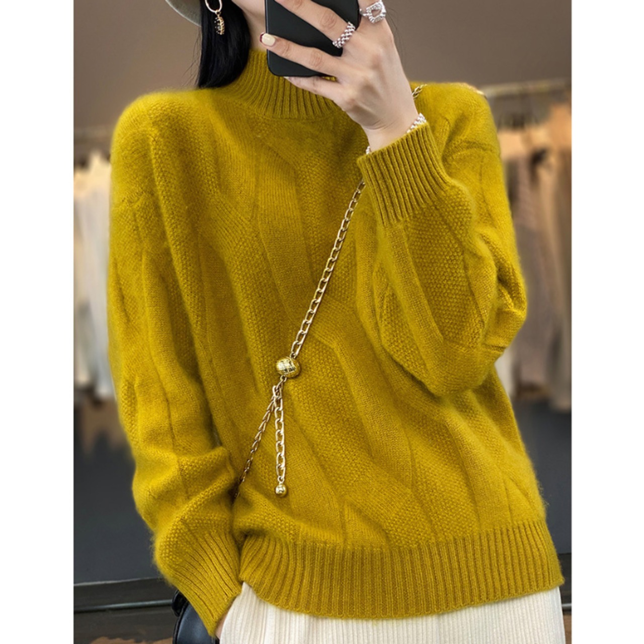 ハイネックボトミングニットトップ 6color A01038