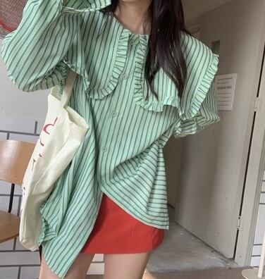ビックカラーグリーンストライプシャツ