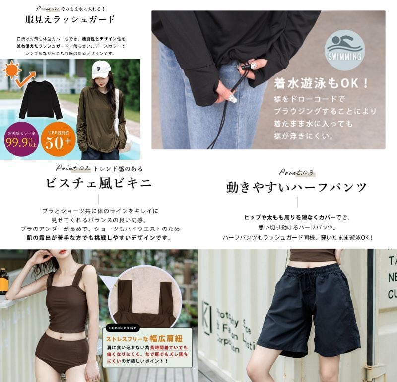 宅配便】ラッシュガード4点セットビキニ B／hys2861 | DAY CLOSET