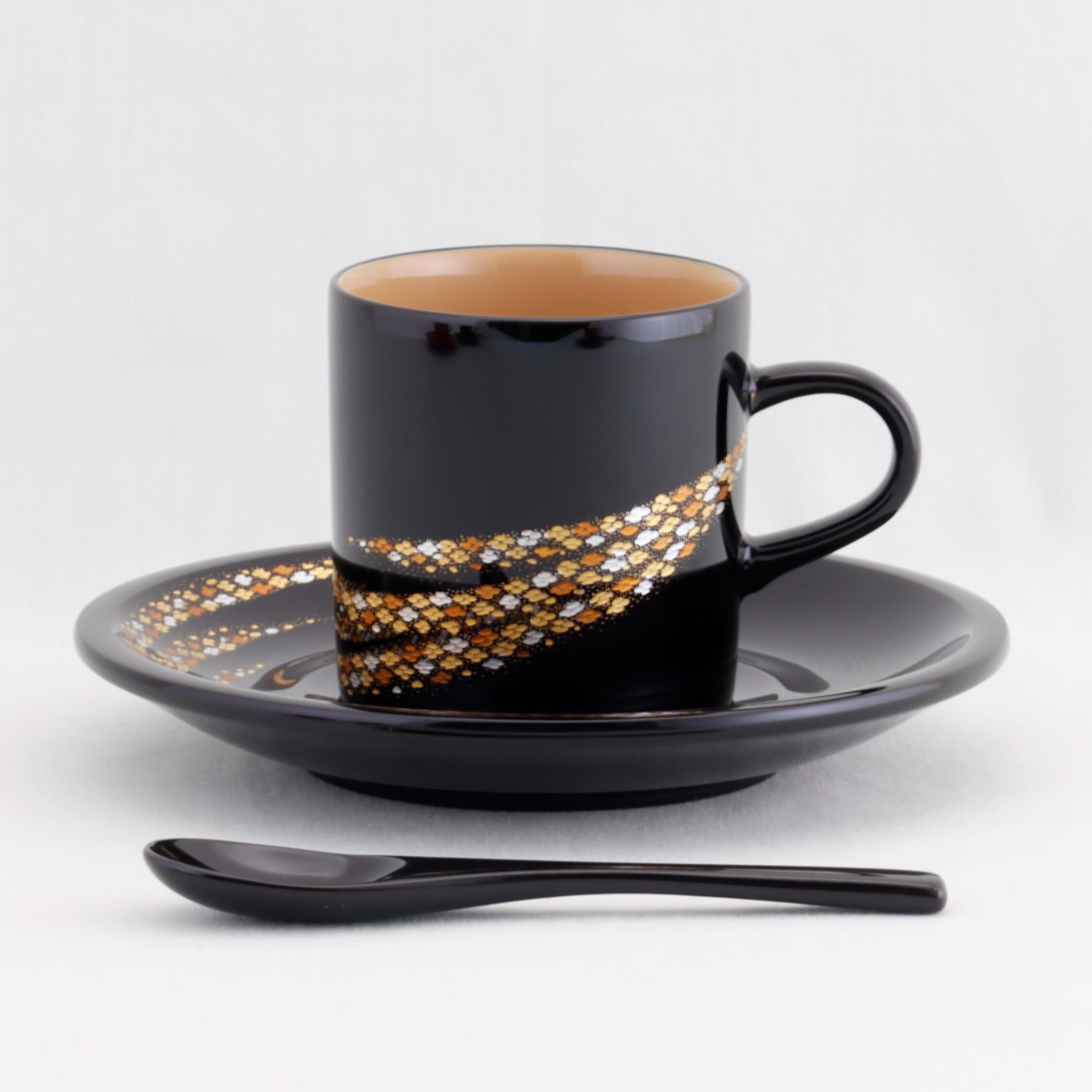 1100-A 輪島塗 珈琲カップ／小華沈金／スプー付 | 輪島塗 加藤漆器店