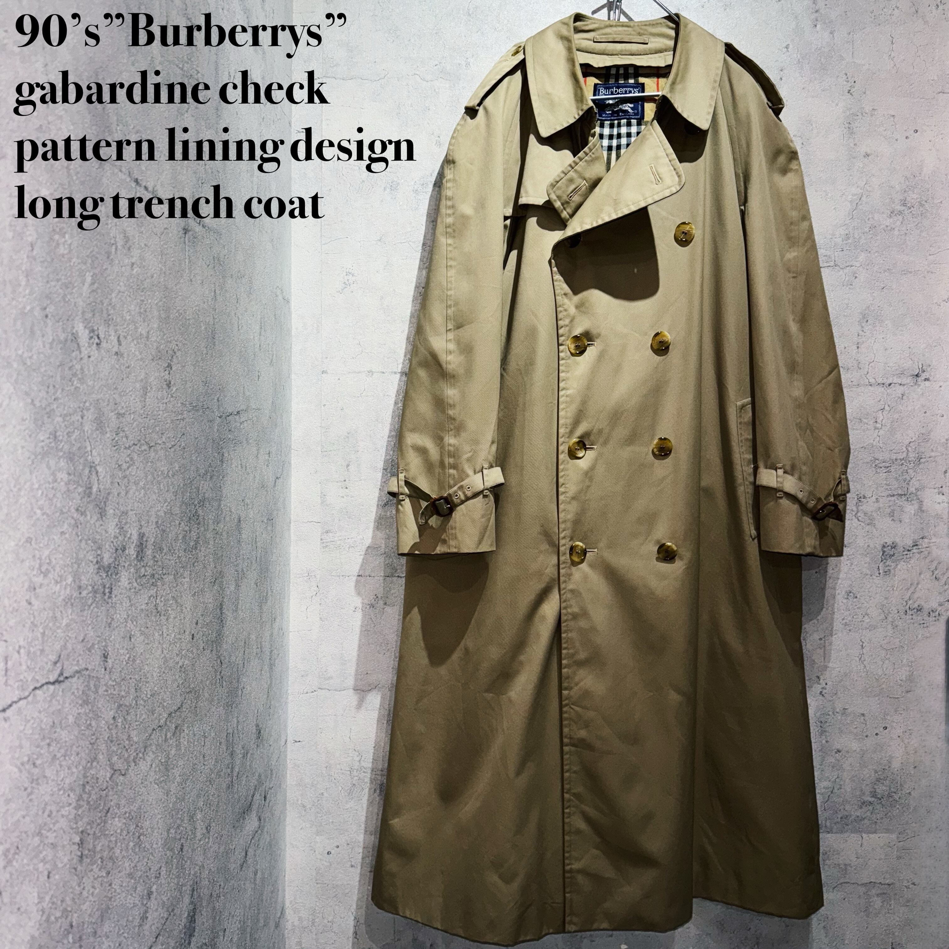 90’s”Burberrys”gabardine check pattern lining design long trench coat