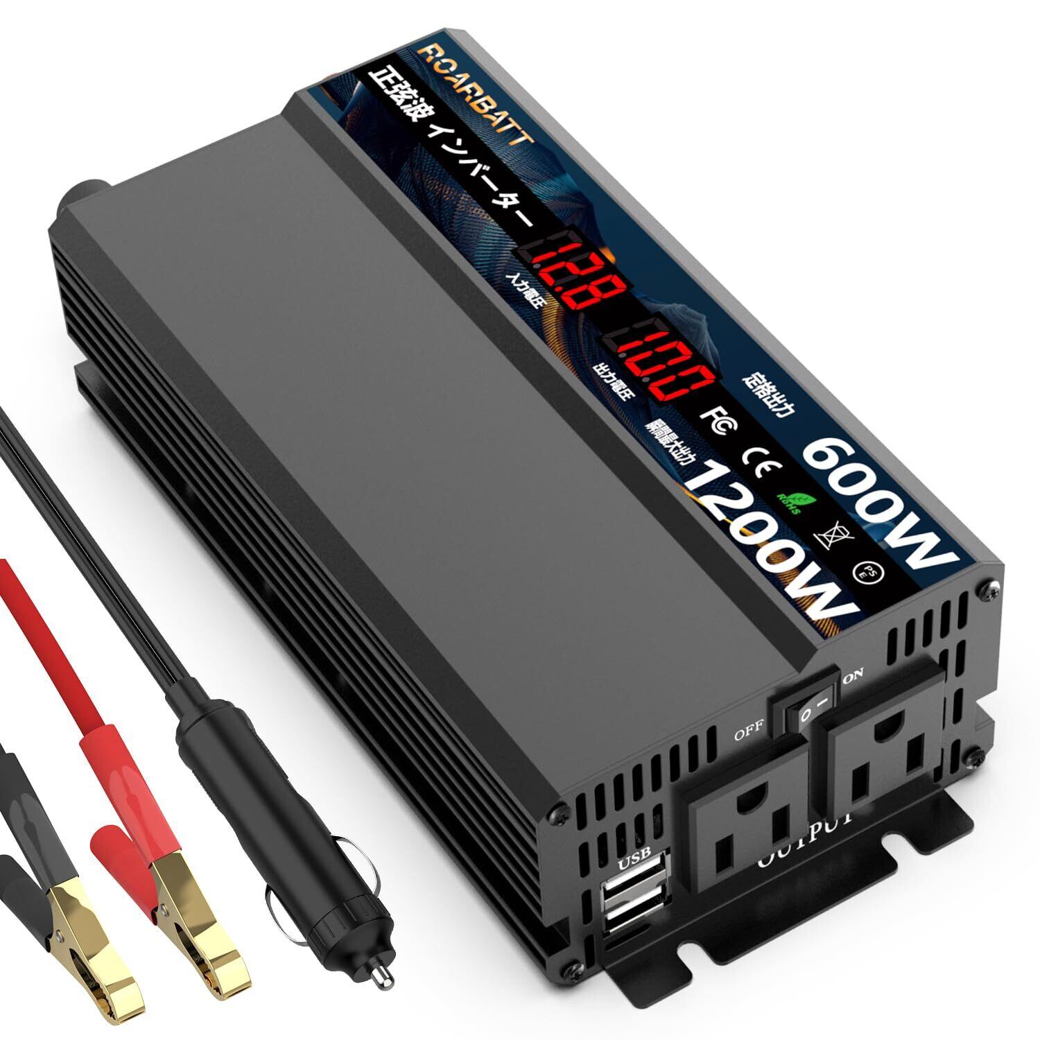 ROARBATT 600W インバーター 12v 100v 正弦波 12v 100v変換 純正弦波