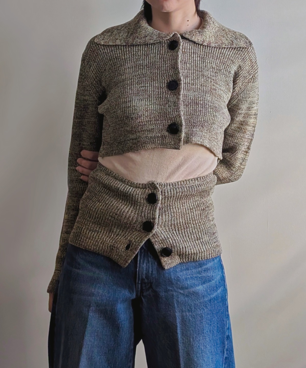 Little $uzie / ls52490K LINEN COTTON RIB SHORT CARDIGAN (MIX/MULTI  