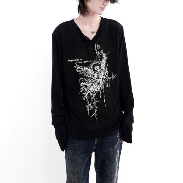 エンジェルウィングヘンリーネックロングスリーブTシャツ(2カラーあり)(ruf_03161)