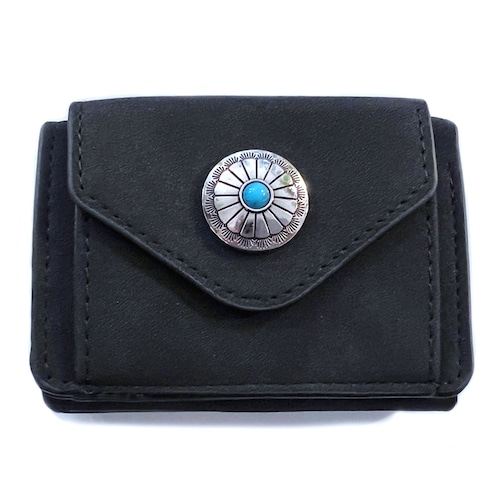 合成バックスキン3つ折ウォレット(フラワーコンチョ/ブラック) ☆数量限定品