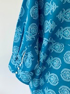 【着るストレスゼロ】ブラウス　インド綿　コットン　ブルー　夏　涼しい　ブロックプリント　ハンドメイド　手作り