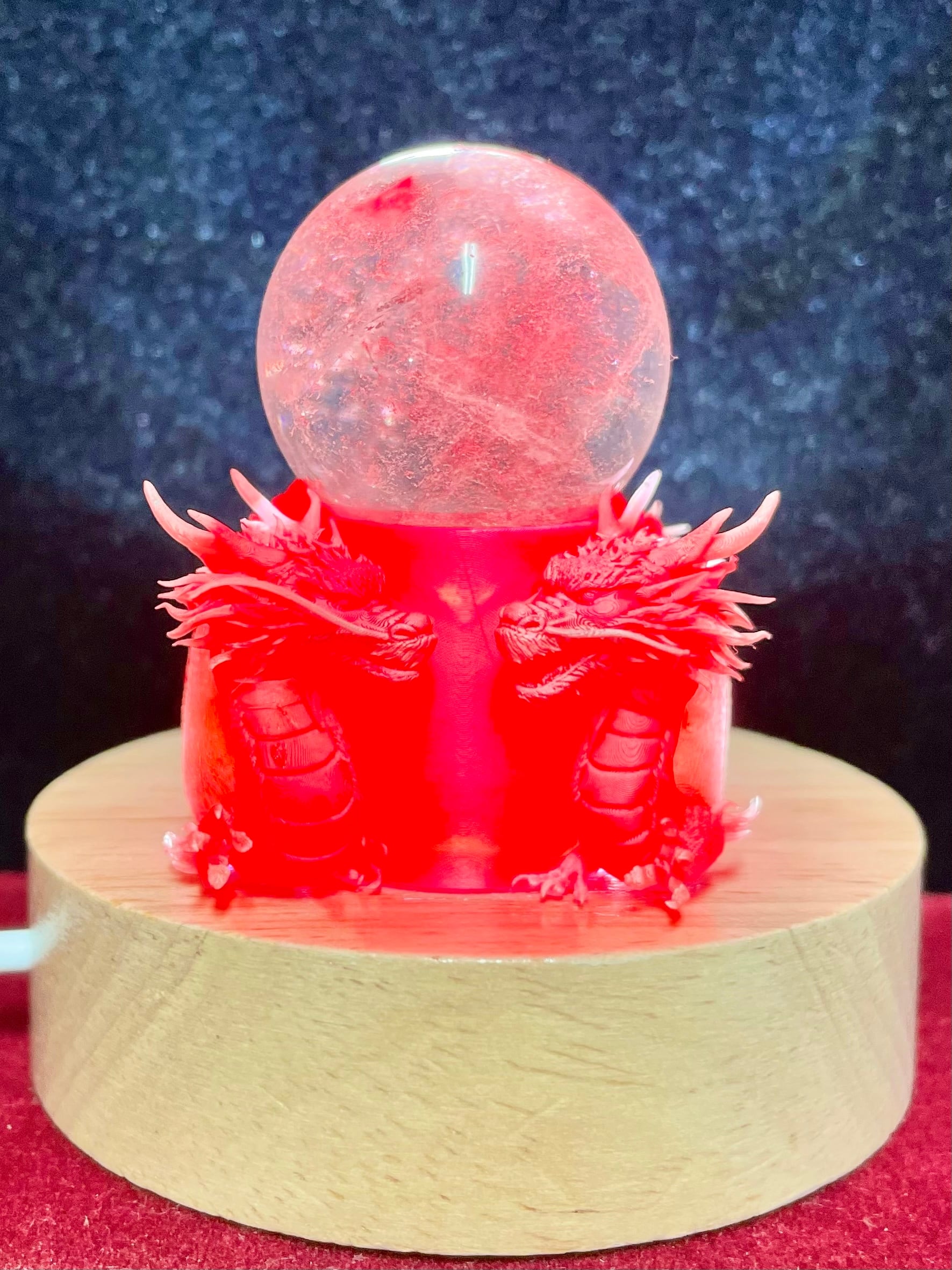 1) New!スーパー「龍神」赤龍台座+水晶スフィア+ライト台座・セット