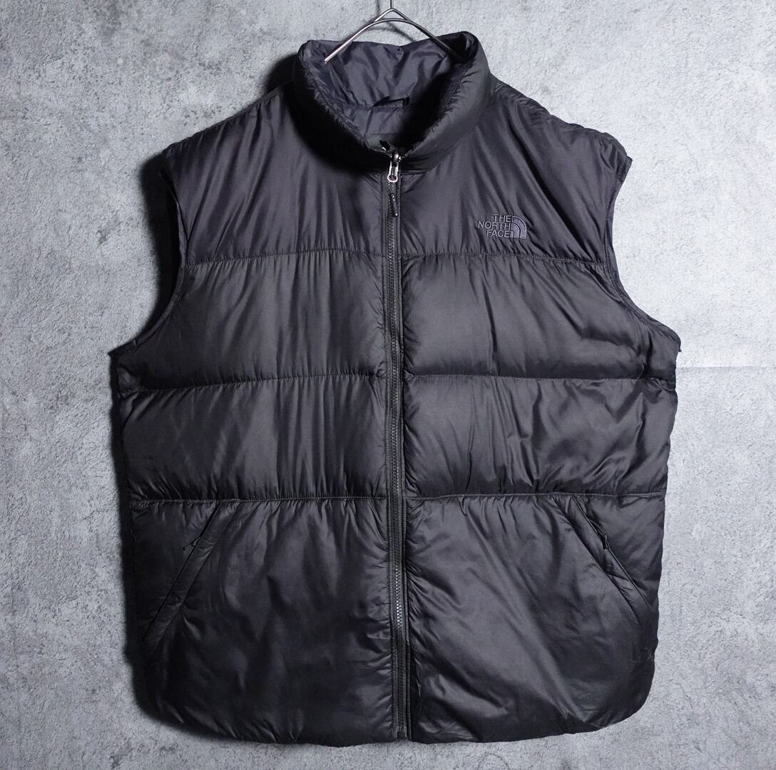“THE NORTH FACE” Black & Dark Gray Embroidered Down Vest