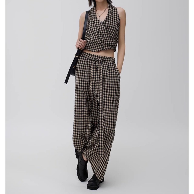 Checkered Cropped Top & Pants Set［A0119］